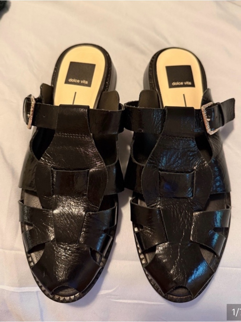 Dolce Vita Black Patent Leather Fisherman Sandals